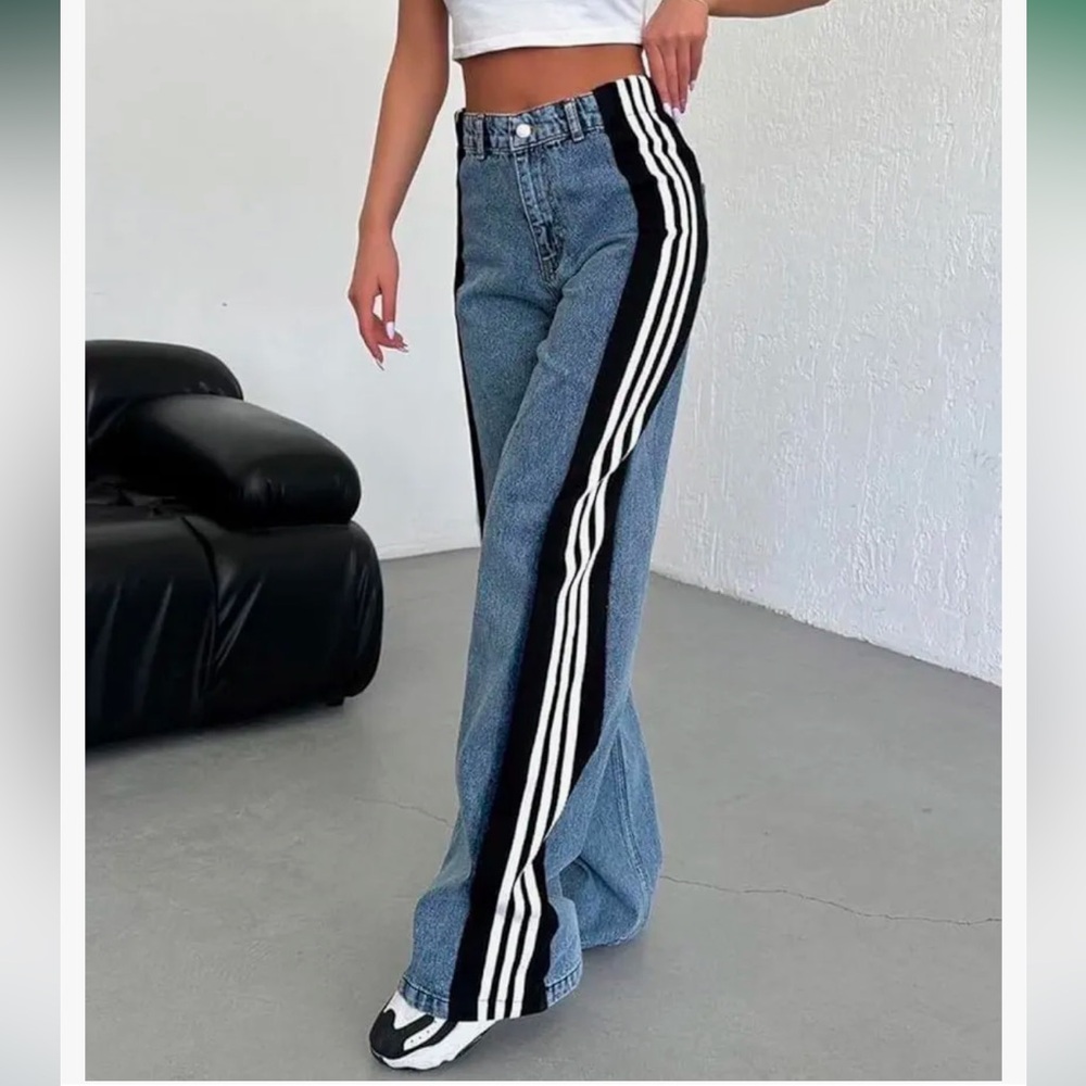 Half Jean Half Track Sweat Pants Patchwork - image 3